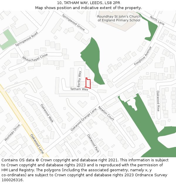 10, TATHAM WAY, LEEDS, LS8 2PR: Location map and indicative extent of plot