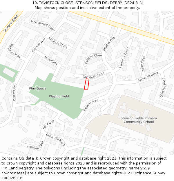 10, TAVISTOCK CLOSE, STENSON FIELDS, DERBY, DE24 3LN: Location map and indicative extent of plot