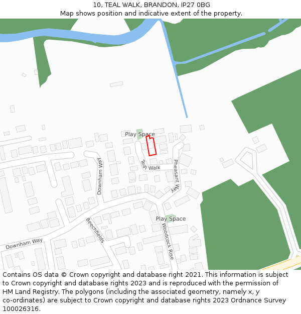 10, TEAL WALK, BRANDON, IP27 0BG: Location map and indicative extent of plot