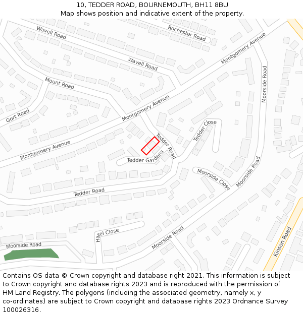 10, TEDDER ROAD, BOURNEMOUTH, BH11 8BU: Location map and indicative extent of plot