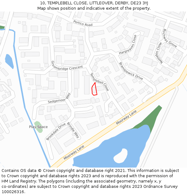 10, TEMPLEBELL CLOSE, LITTLEOVER, DERBY, DE23 3YJ: Location map and indicative extent of plot