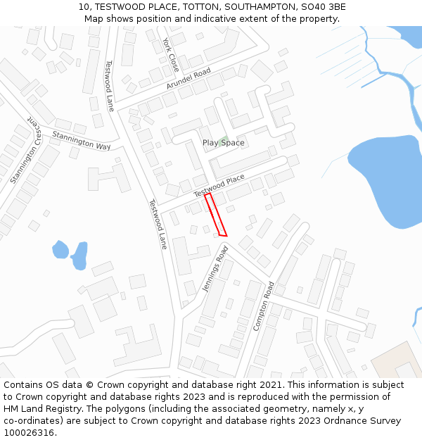 10, TESTWOOD PLACE, TOTTON, SOUTHAMPTON, SO40 3BE: Location map and indicative extent of plot