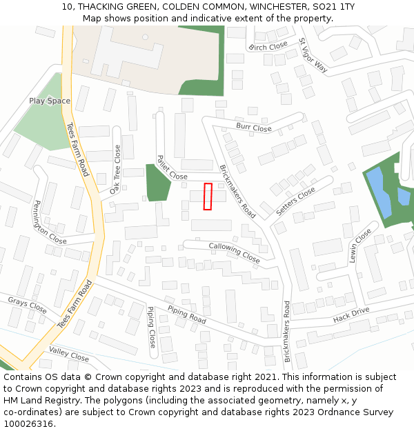 10, THACKING GREEN, COLDEN COMMON, WINCHESTER, SO21 1TY: Location map and indicative extent of plot