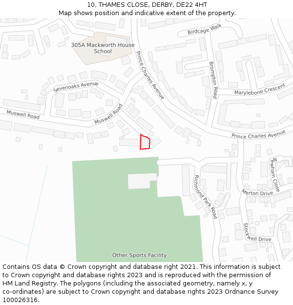 10, THAMES CLOSE, DERBY, DE22 4HT: Location map and indicative extent of plot