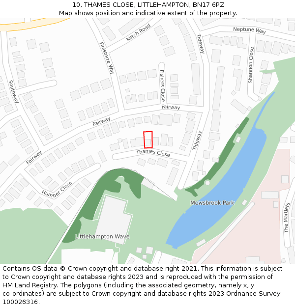 10, THAMES CLOSE, LITTLEHAMPTON, BN17 6PZ: Location map and indicative extent of plot