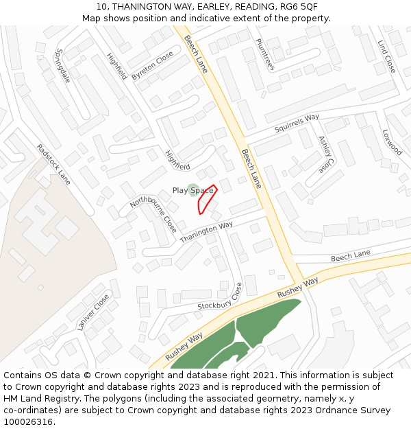 10, THANINGTON WAY, EARLEY, READING, RG6 5QF: Location map and indicative extent of plot