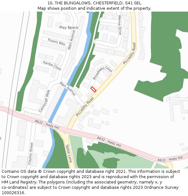 10, THE BUNGALOWS, CHESTERFIELD, S41 0EL: Location map and indicative extent of plot
