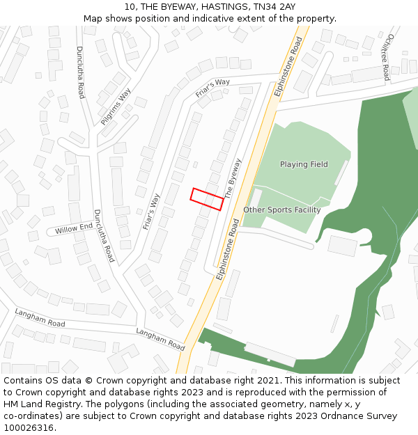 10, THE BYEWAY, HASTINGS, TN34 2AY: Location map and indicative extent of plot