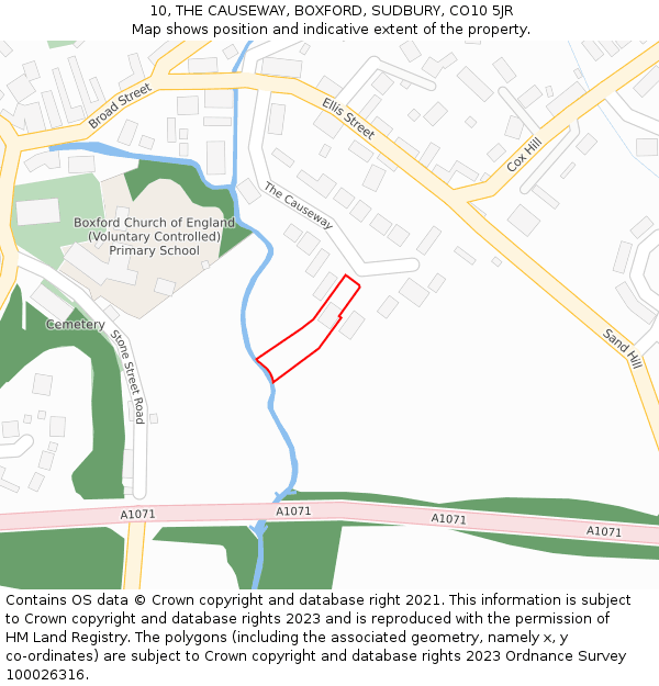 10, THE CAUSEWAY, BOXFORD, SUDBURY, CO10 5JR: Location map and indicative extent of plot