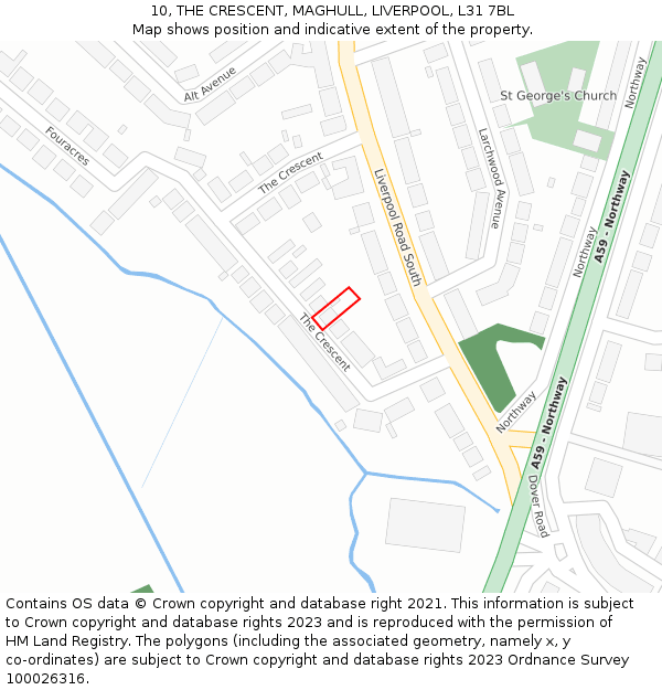 10, THE CRESCENT, MAGHULL, LIVERPOOL, L31 7BL: Location map and indicative extent of plot