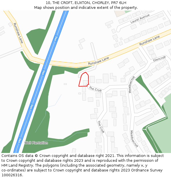 10, THE CROFT, EUXTON, CHORLEY, PR7 6LH: Location map and indicative extent of plot