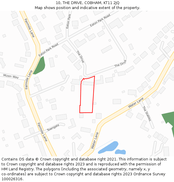 10, THE DRIVE, COBHAM, KT11 2JQ: Location map and indicative extent of plot