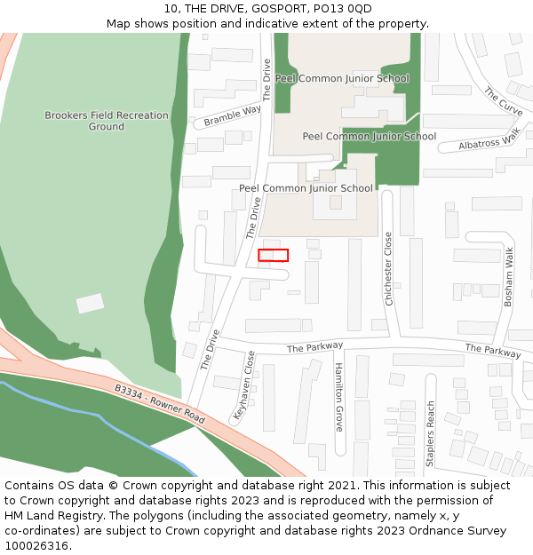 10, THE DRIVE, GOSPORT, PO13 0QD: Location map and indicative extent of plot