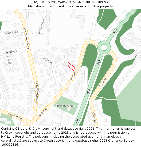10, THE FORGE, CARNON DOWNS, TRURO, TR3 6JP: Location map and indicative extent of plot