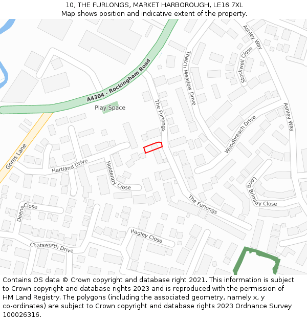 10, THE FURLONGS, MARKET HARBOROUGH, LE16 7XL: Location map and indicative extent of plot