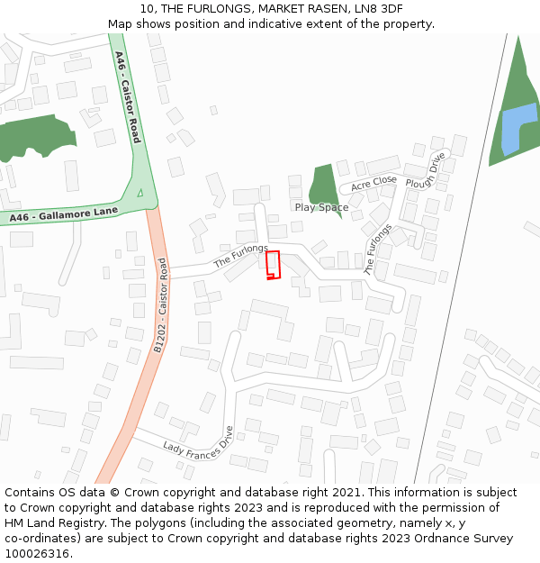 10, THE FURLONGS, MARKET RASEN, LN8 3DF: Location map and indicative extent of plot
