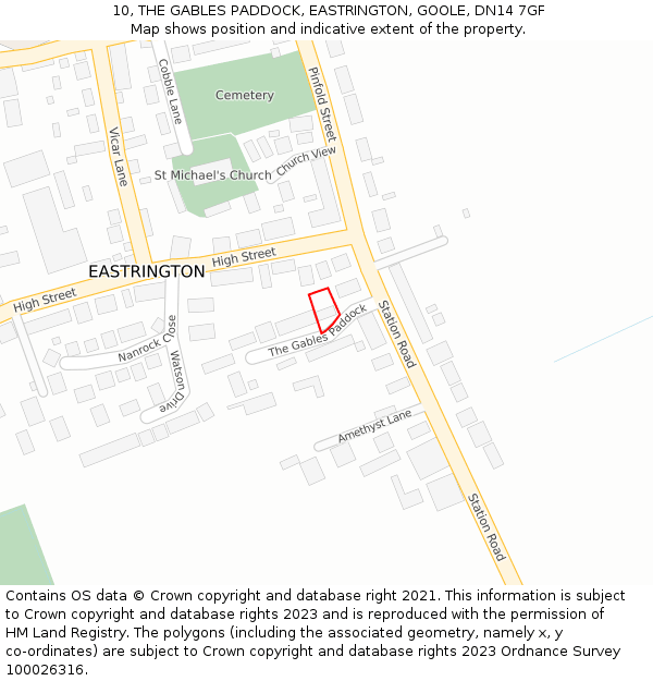 10, THE GABLES PADDOCK, EASTRINGTON, GOOLE, DN14 7GF: Location map and indicative extent of plot