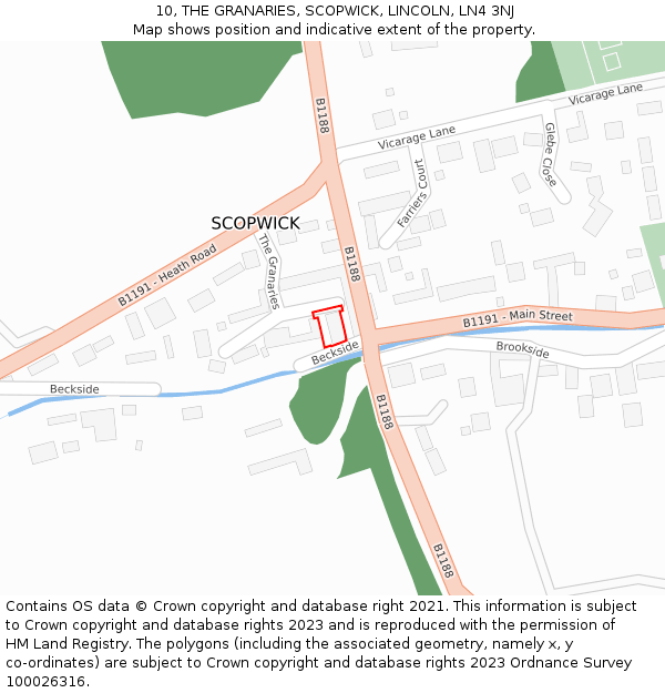 10, THE GRANARIES, SCOPWICK, LINCOLN, LN4 3NJ: Location map and indicative extent of plot