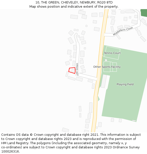 10, THE GREEN, CHIEVELEY, NEWBURY, RG20 8TD: Location map and indicative extent of plot