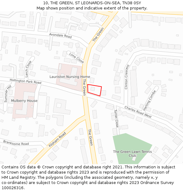 10, THE GREEN, ST LEONARDS-ON-SEA, TN38 0SY: Location map and indicative extent of plot