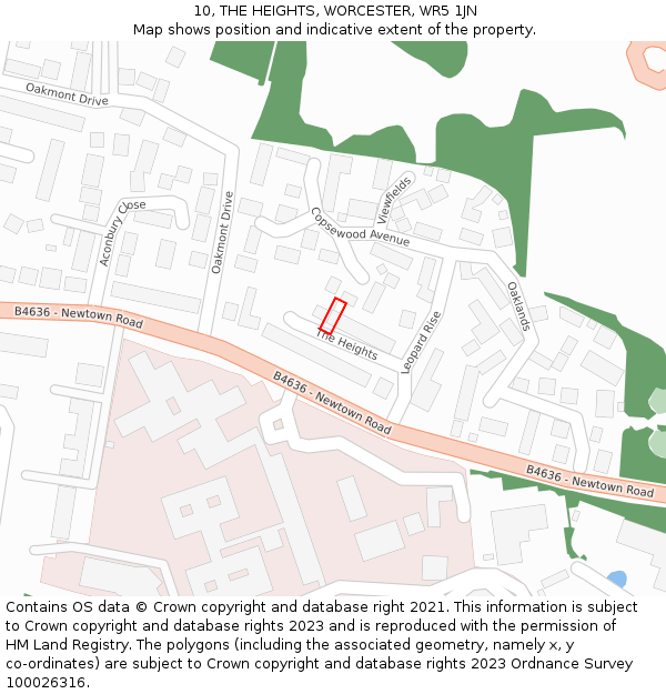 10, THE HEIGHTS, WORCESTER, WR5 1JN: Location map and indicative extent of plot