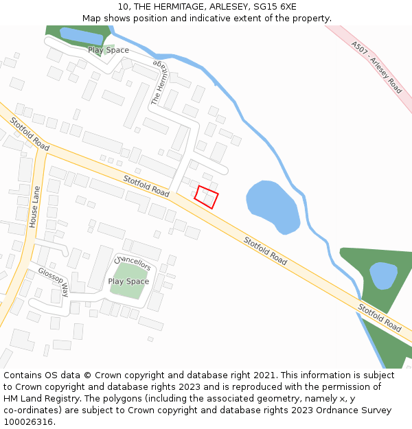10, THE HERMITAGE, ARLESEY, SG15 6XE: Location map and indicative extent of plot