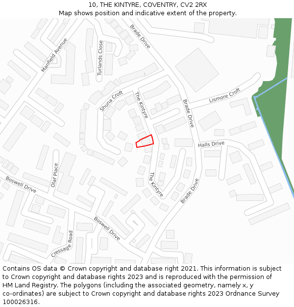10, THE KINTYRE, COVENTRY, CV2 2RX: Location map and indicative extent of plot