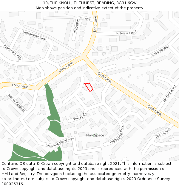 10, THE KNOLL, TILEHURST, READING, RG31 6GW: Location map and indicative extent of plot
