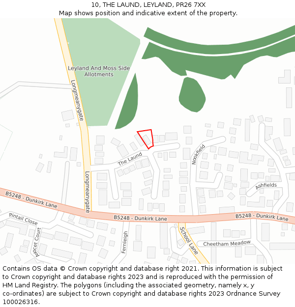 10, THE LAUND, LEYLAND, PR26 7XX: Location map and indicative extent of plot