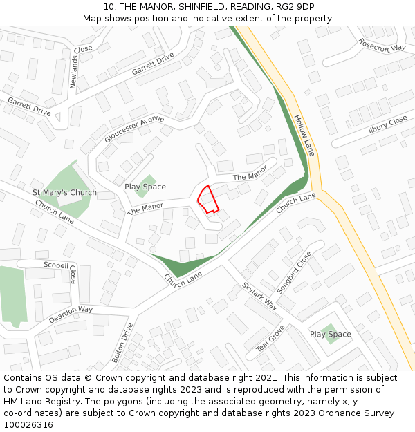 10, THE MANOR, SHINFIELD, READING, RG2 9DP: Location map and indicative extent of plot
