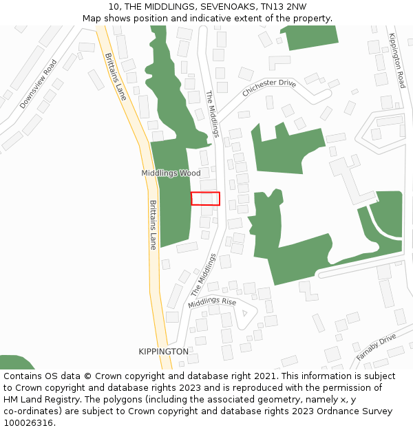 10, THE MIDDLINGS, SEVENOAKS, TN13 2NW: Location map and indicative extent of plot
