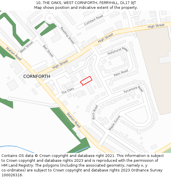 10, THE OAKS, WEST CORNFORTH, FERRYHILL, DL17 9JT: Location map and indicative extent of plot