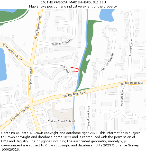 10, THE PAGODA, MAIDENHEAD, SL6 8EU: Location map and indicative extent of plot