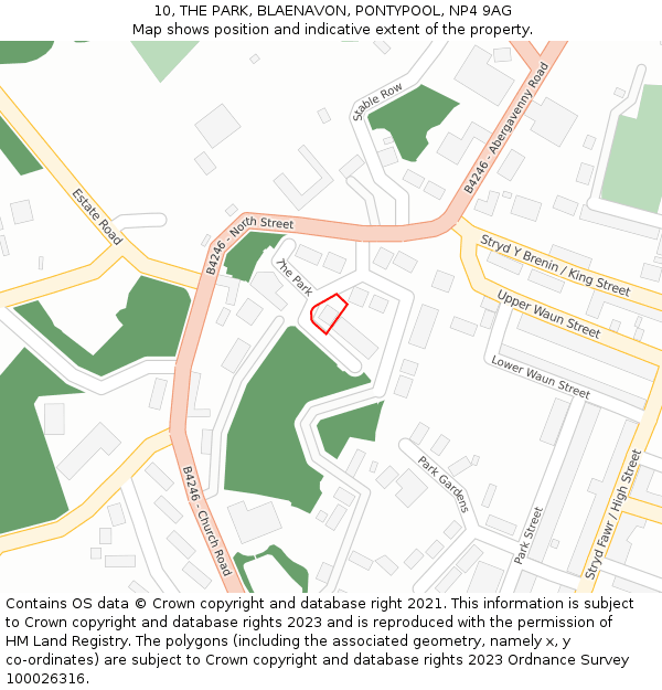 10, THE PARK, BLAENAVON, PONTYPOOL, NP4 9AG: Location map and indicative extent of plot