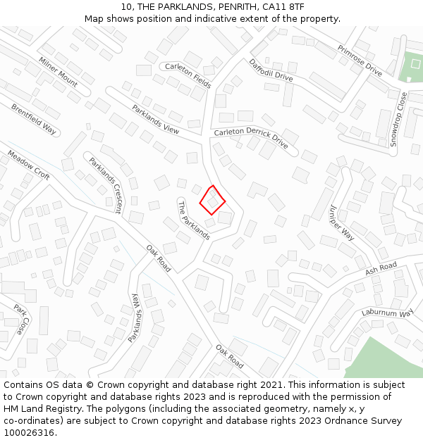 10, THE PARKLANDS, PENRITH, CA11 8TF: Location map and indicative extent of plot
