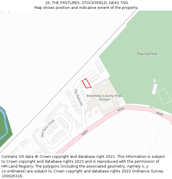 10, THE PASTURES, STOCKSFIELD, NE43 7NG: Location map and indicative extent of plot