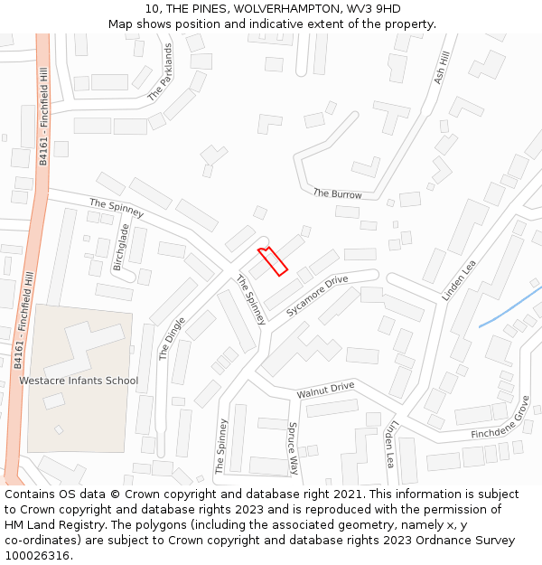 10, THE PINES, WOLVERHAMPTON, WV3 9HD: Location map and indicative extent of plot