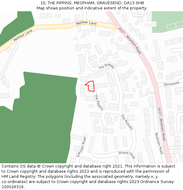 10, THE PIPPINS, MEOPHAM, GRAVESEND, DA13 0HB: Location map and indicative extent of plot