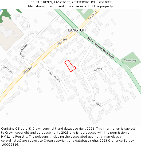 10, THE RIDES, LANGTOFT, PETERBOROUGH, PE6 9RR: Location map and indicative extent of plot