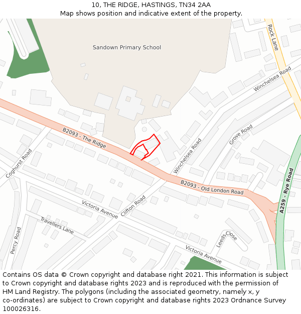 10, THE RIDGE, HASTINGS, TN34 2AA: Location map and indicative extent of plot