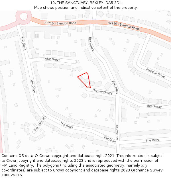 10, THE SANCTUARY, BEXLEY, DA5 3DL: Location map and indicative extent of plot
