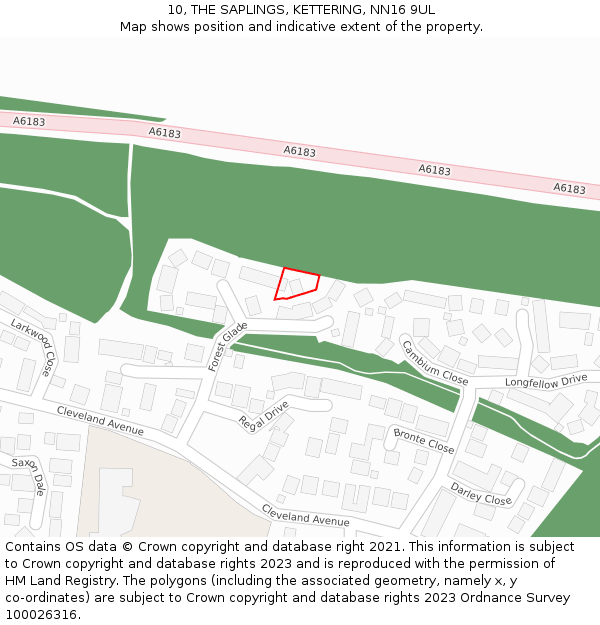 10, THE SAPLINGS, KETTERING, NN16 9UL: Location map and indicative extent of plot