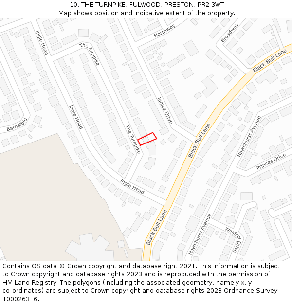 10, THE TURNPIKE, FULWOOD, PRESTON, PR2 3WT: Location map and indicative extent of plot