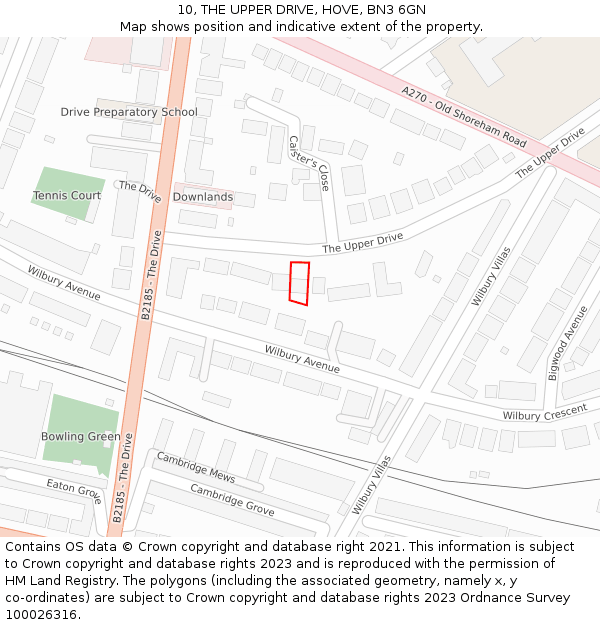 10, THE UPPER DRIVE, HOVE, BN3 6GN: Location map and indicative extent of plot