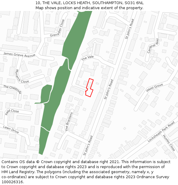 10, THE VALE, LOCKS HEATH, SOUTHAMPTON, SO31 6NL: Location map and indicative extent of plot