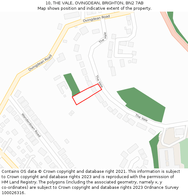 10, THE VALE, OVINGDEAN, BRIGHTON, BN2 7AB: Location map and indicative extent of plot