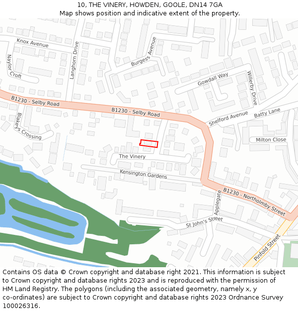 10, THE VINERY, HOWDEN, GOOLE, DN14 7GA: Location map and indicative extent of plot