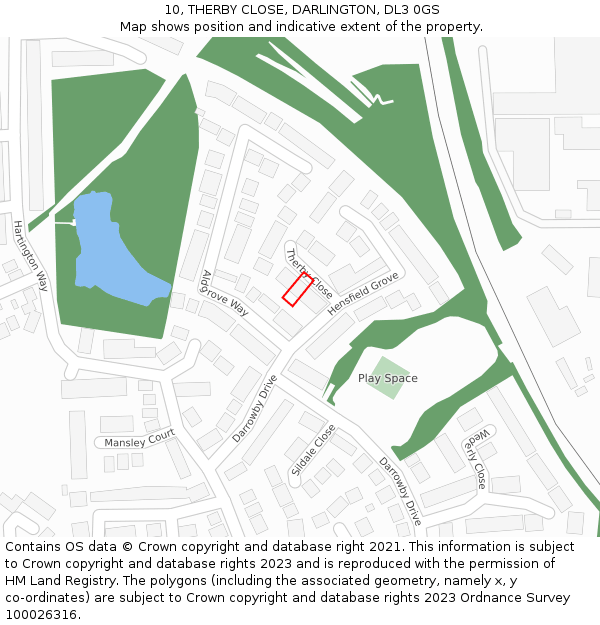 10, THERBY CLOSE, DARLINGTON, DL3 0GS: Location map and indicative extent of plot