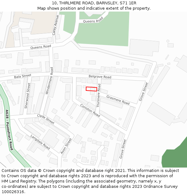 10, THIRLMERE ROAD, BARNSLEY, S71 1ER: Location map and indicative extent of plot