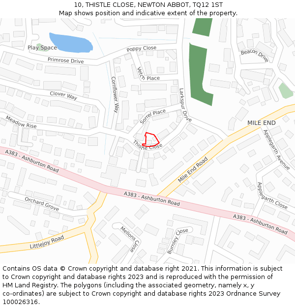 10, THISTLE CLOSE, NEWTON ABBOT, TQ12 1ST: Location map and indicative extent of plot